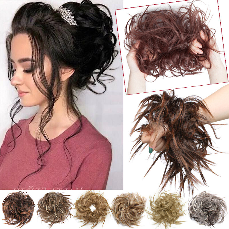 7″ Fluffy Messy Bun Scrunchie Updo Ponytail Hair Extensions Curly Natural Thick