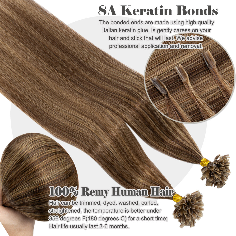CLEARANCE Keratin 1G/S Pre Bonded Nail U Tip Remy Human Hair Extensions Balayage