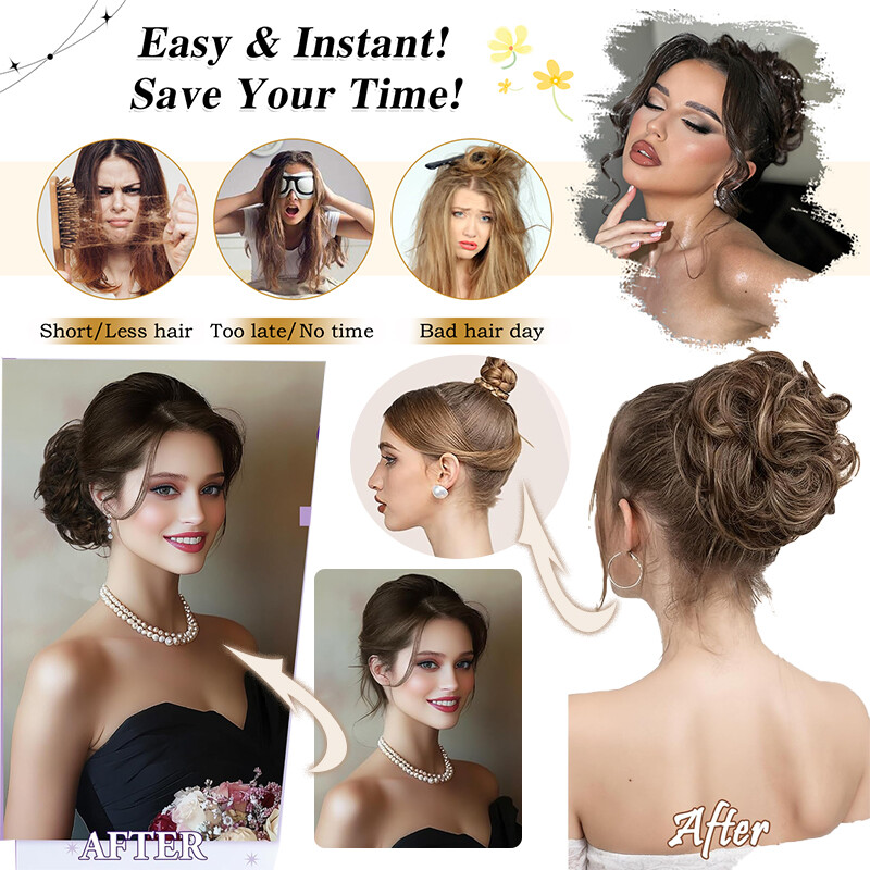 Natural As Human Hair Messy Bun Ponytail Extensions Curly Scrunchie Updo Chignon