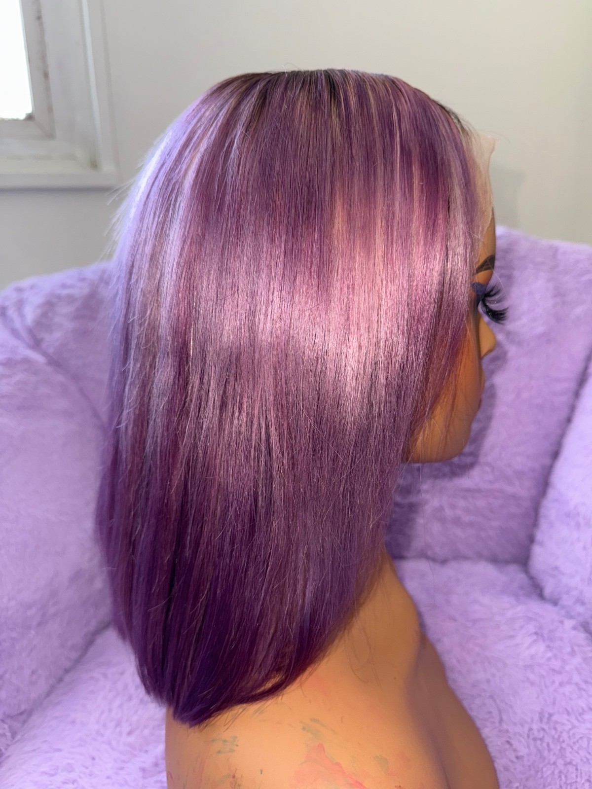 Custom Color Lavender and Blonde Human Hair Wig (10 inches)