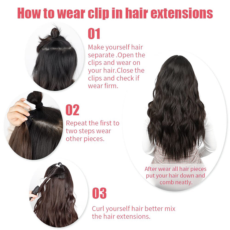100% 4PCS Full Head Clip in Long Wavy Hair Extensions Thick Hair Piece as human