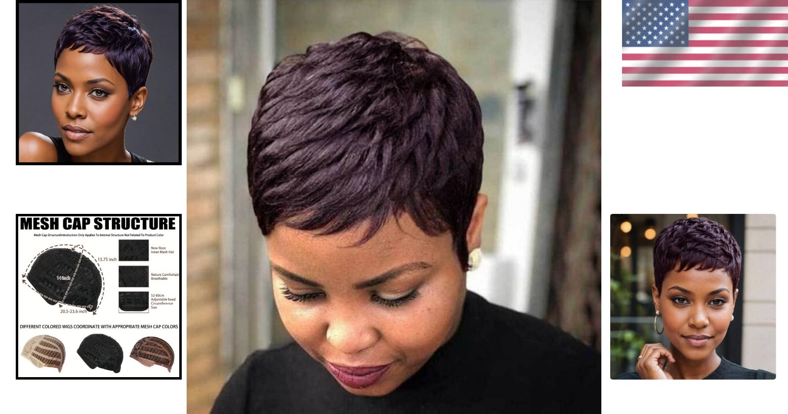 Natural Looking Short Pixie Wig with Face-Framing Bangs, Adjustable Straps