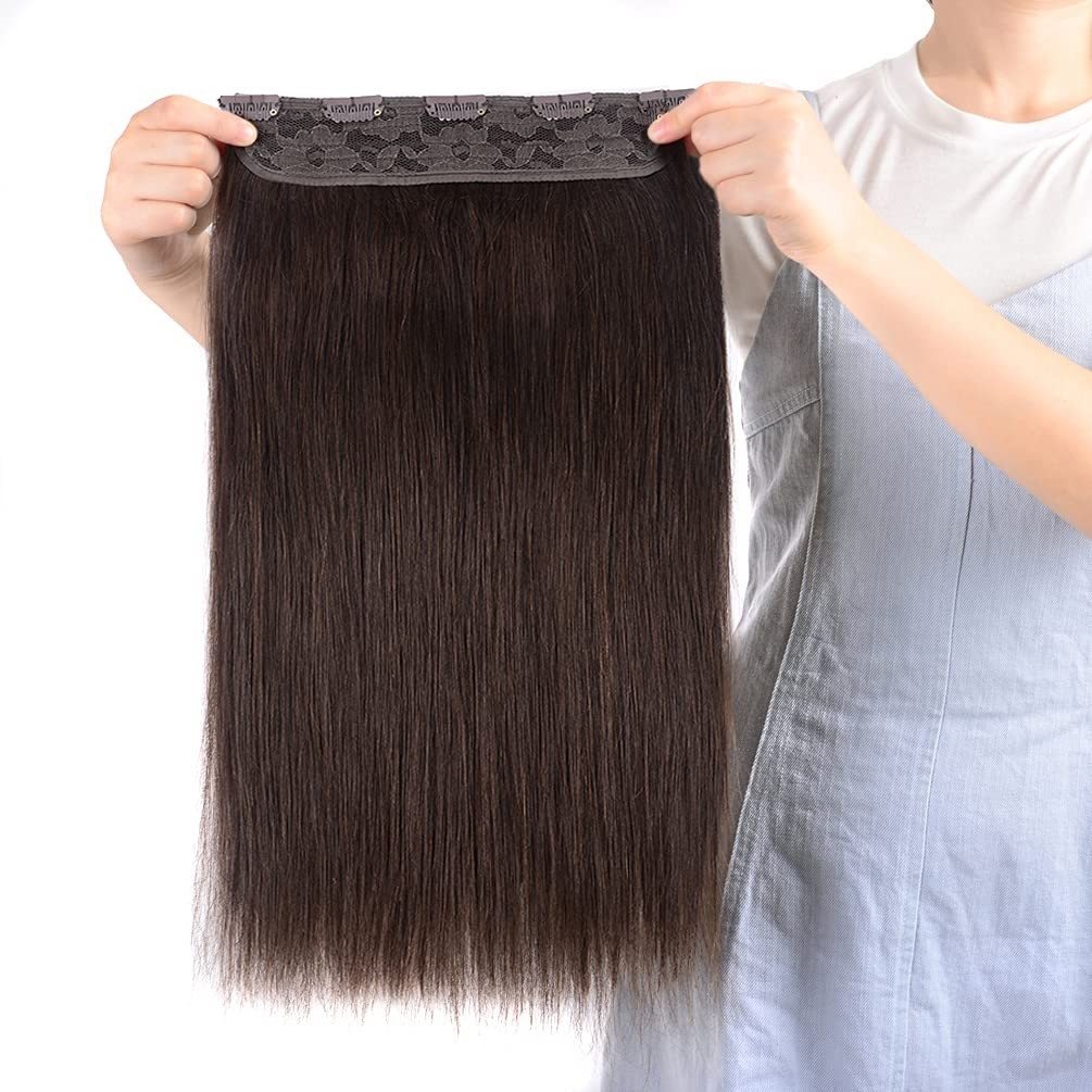 100% Real Human Hair Clip-In Extensions – 14″ Dark Brown, 70g, Full Head Coverag