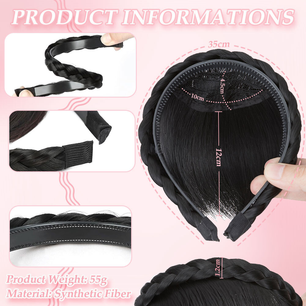 Clip In Bangs Hairpiece Wispy Fringe Headband with Temples Topper Curved Bangs