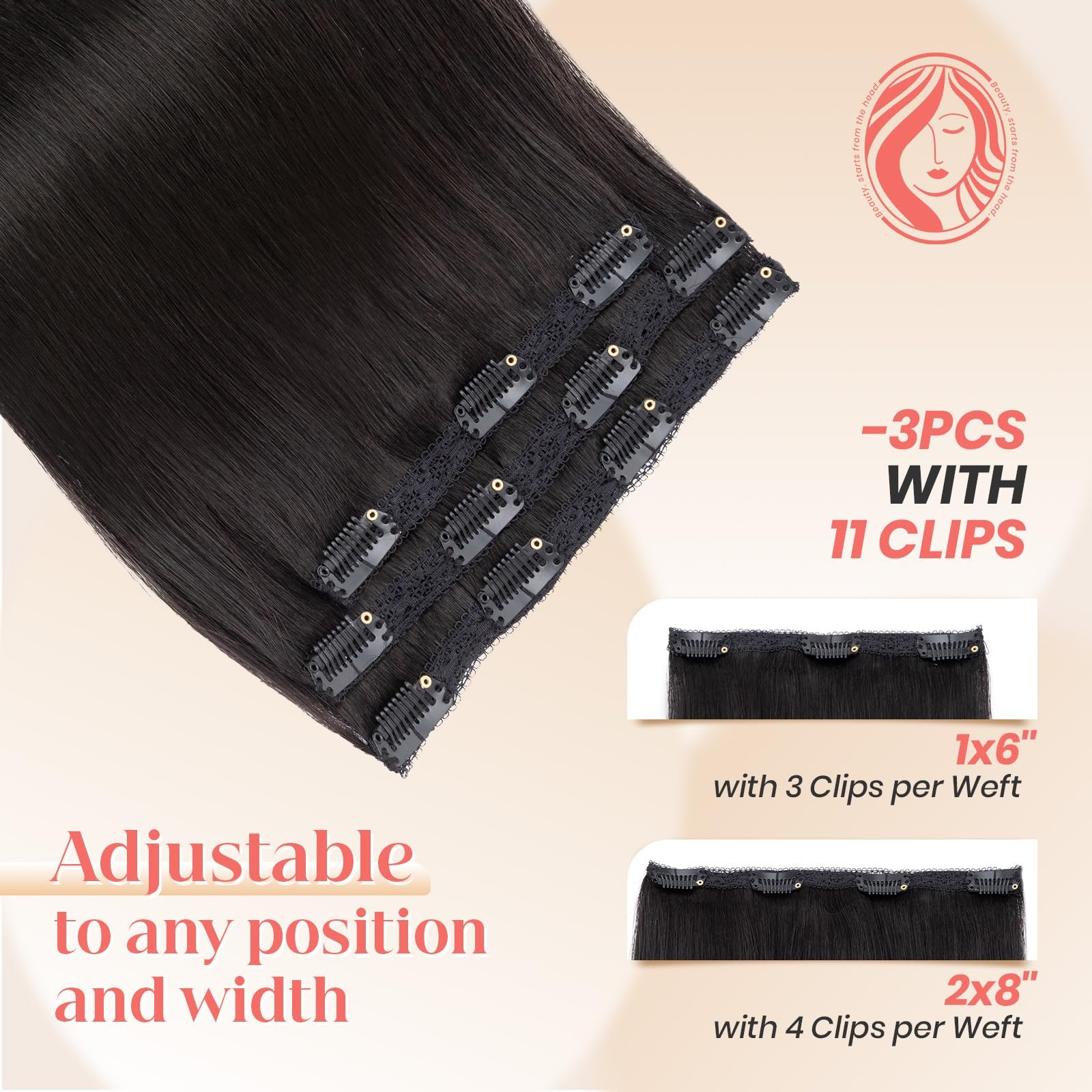Elailite Clip In Hair Extensions Real Human Hair 3Pcs Lace Weft Remy Hairpieces