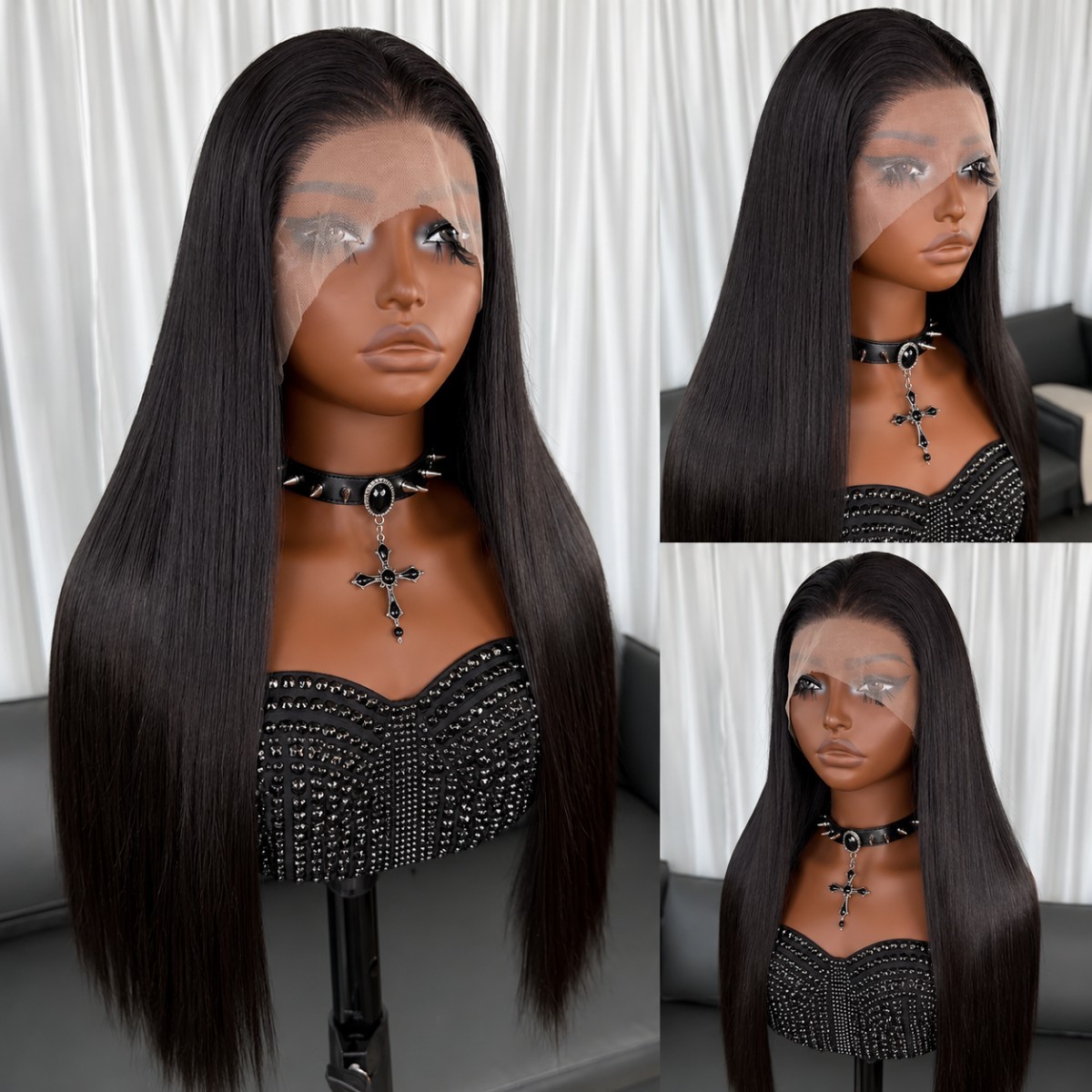 Synthetic Hair Heat Resistant Long Straight Lace Frontal Wigs Off black Women