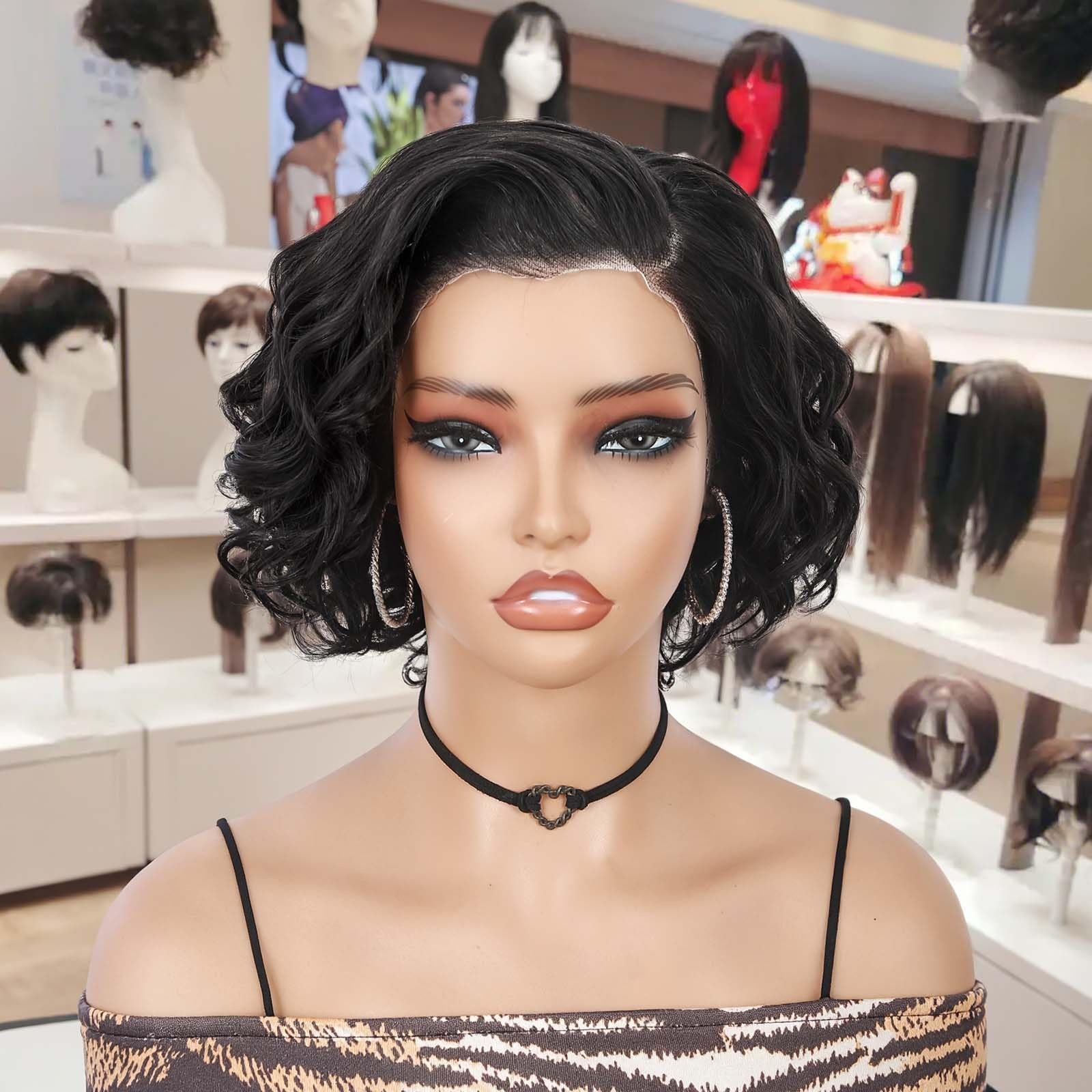 Wiger Curly Bob Wig Human Hair Pre Plucked Pre Cut Short Curly Lace Frontal