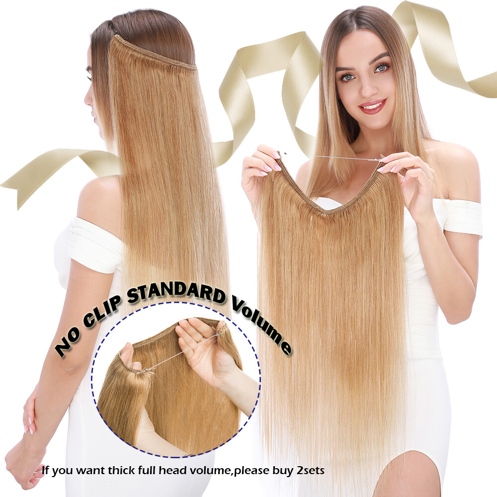 CLEARANCE Clip In Weft Wire Remy Human Hair Extensions Hidden Headband 12-24Inch