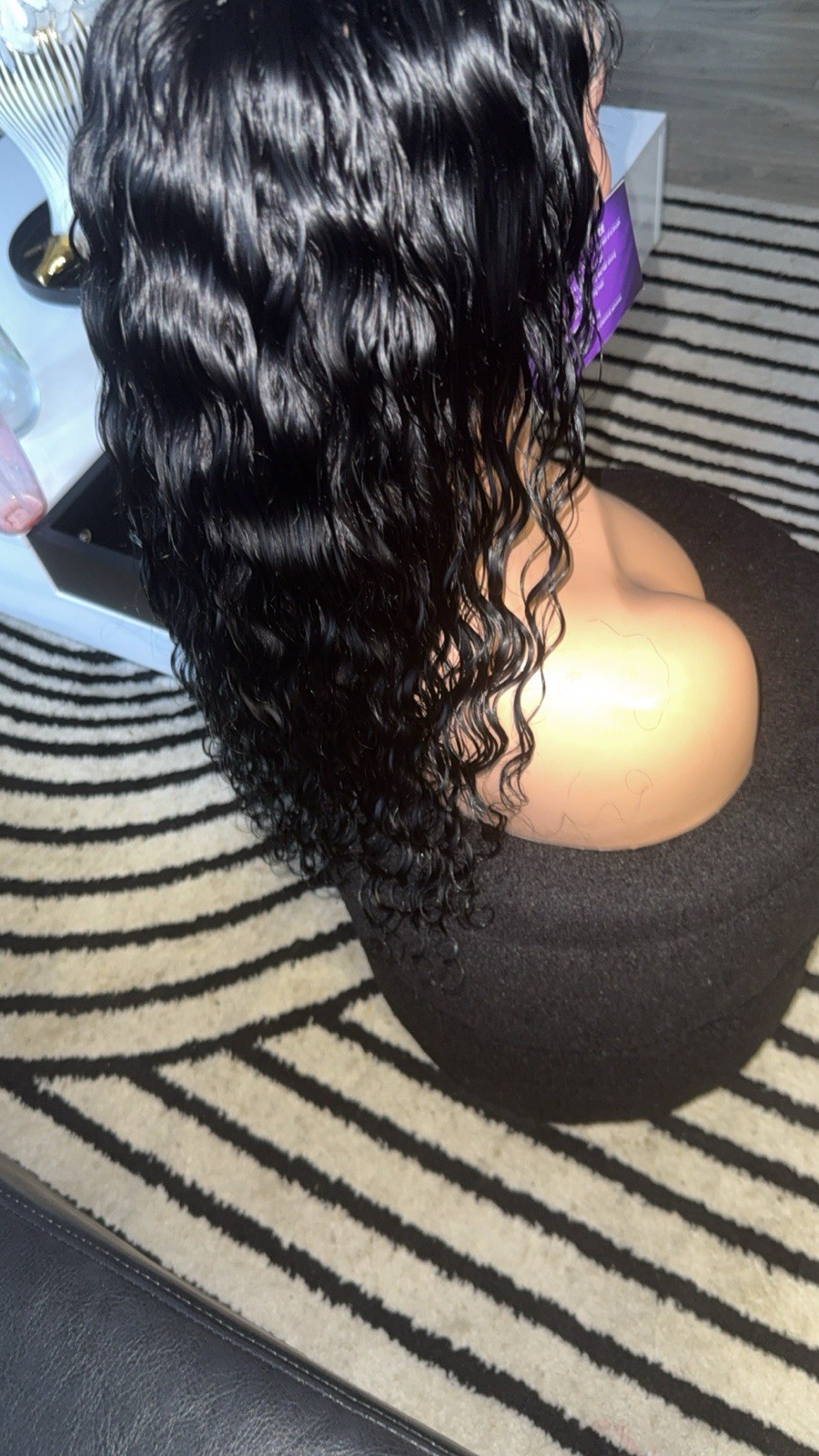 Black Curly Wig for Women with Middle Part, Long Wavy Curly Texture