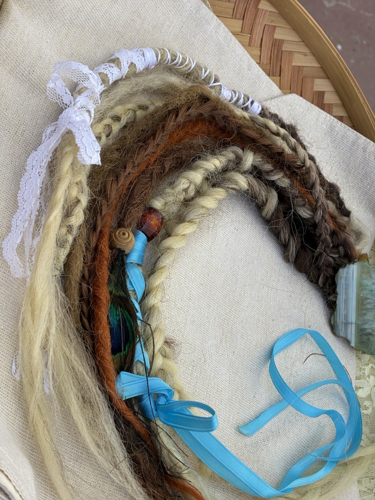 Dreadlock crochetHair Extensions 21-30in handmade feathers beads accent set