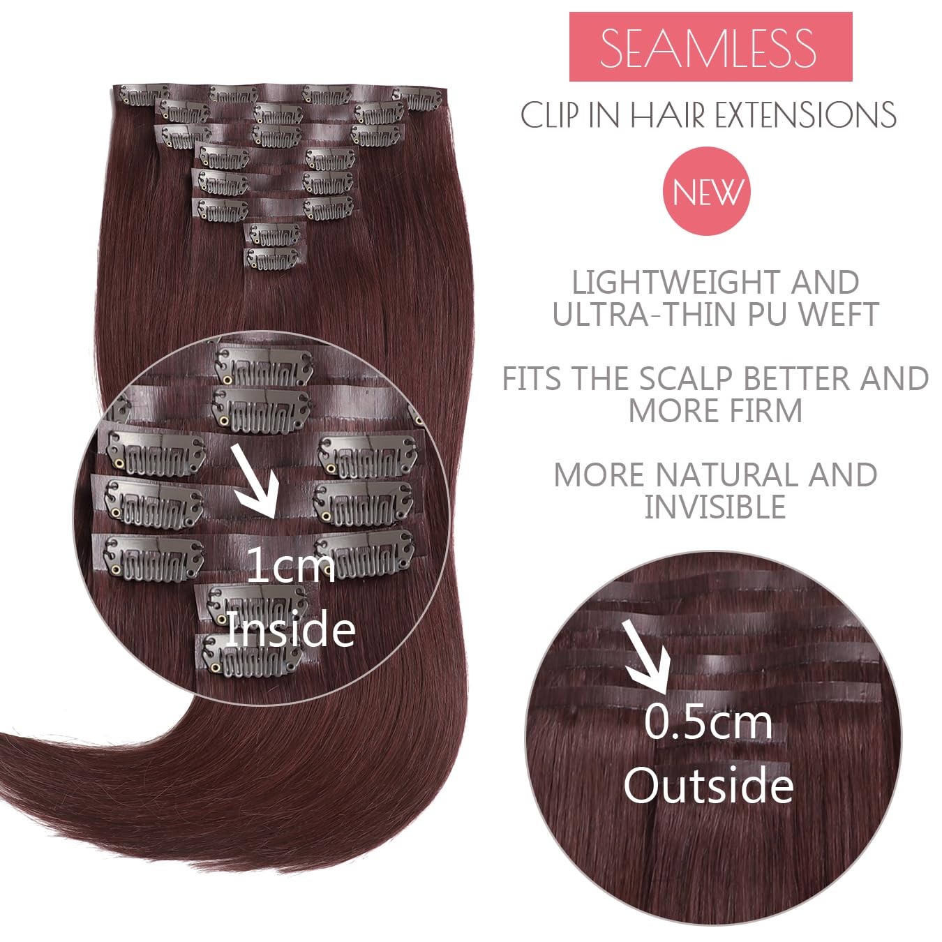 Loxxy Seamless Human Hair Extensions Clip Ins – Red Natural Clip Ins Real Human