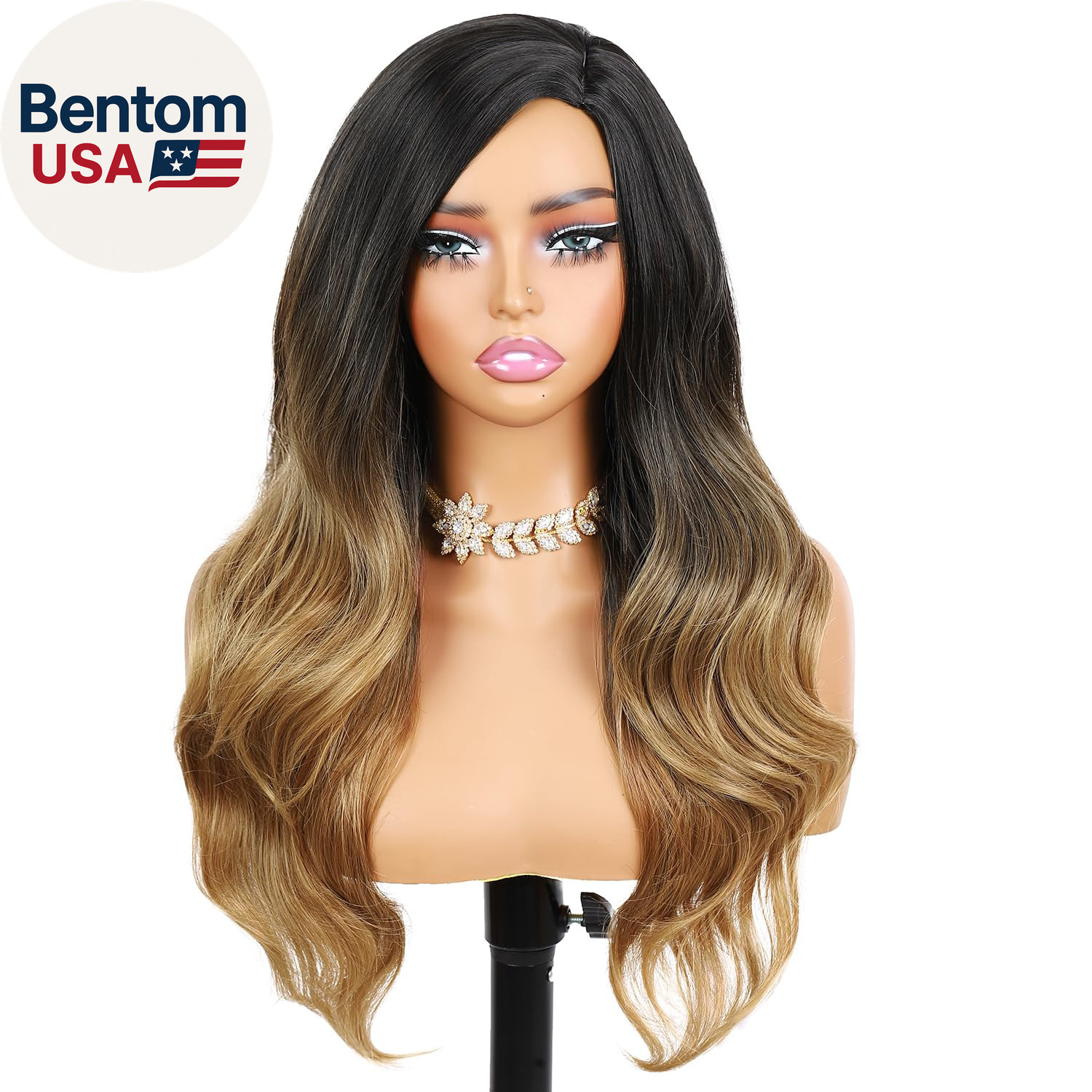 Ombre Wigs Black to Light Brown Side Part Long Wavy Wig Heat Resistant Synthetic