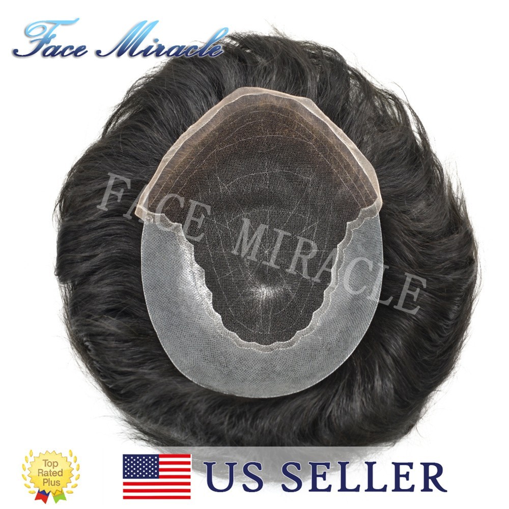 Mens Hairpiece French Lace Toupee for Men Human Hair Replacement System Thin PU