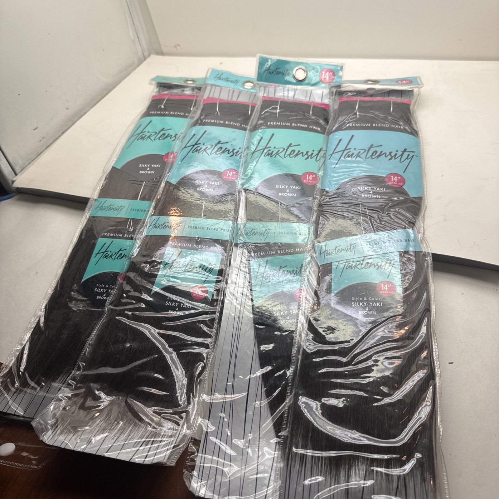 Hairtensity Silky 4 Yaki Brown 14” 100% Human & Premium Blend Hair 4 Pack New!