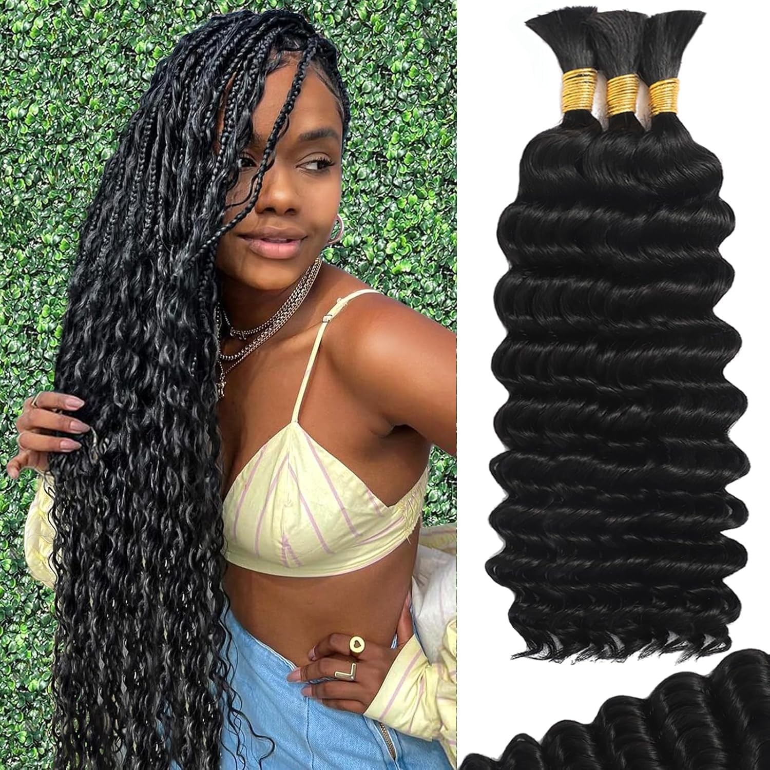 Human Braiding Hair for Boho Braids Human Hair 110g 24 Inch Curly Boho Hair for