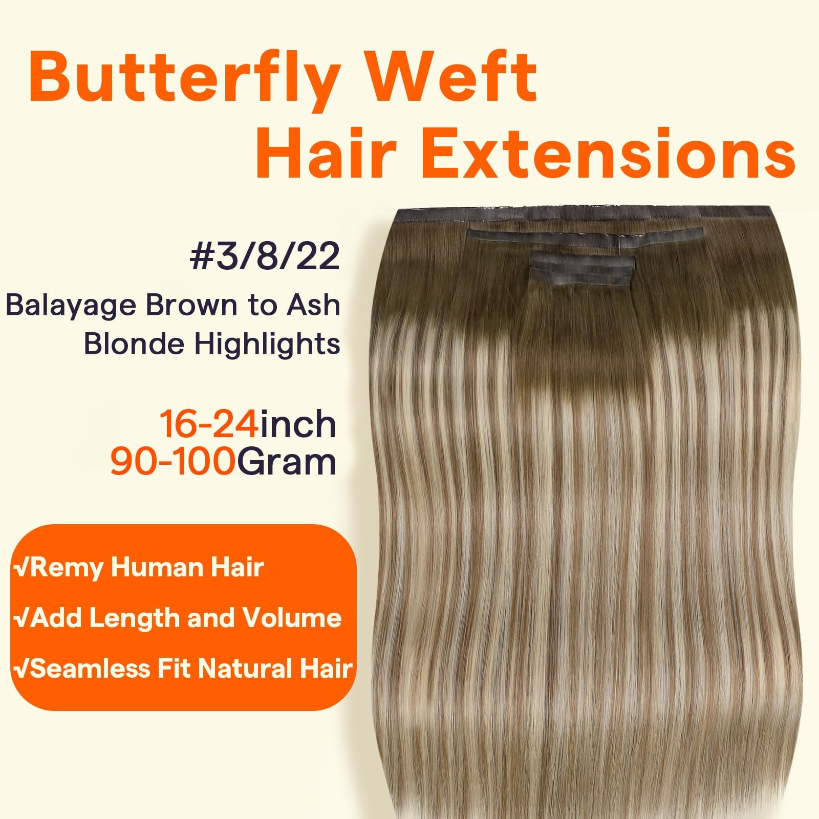 Full Shine Butterfly Weft Extensions 18 In 100 G Balayage Olive Brown To Ash