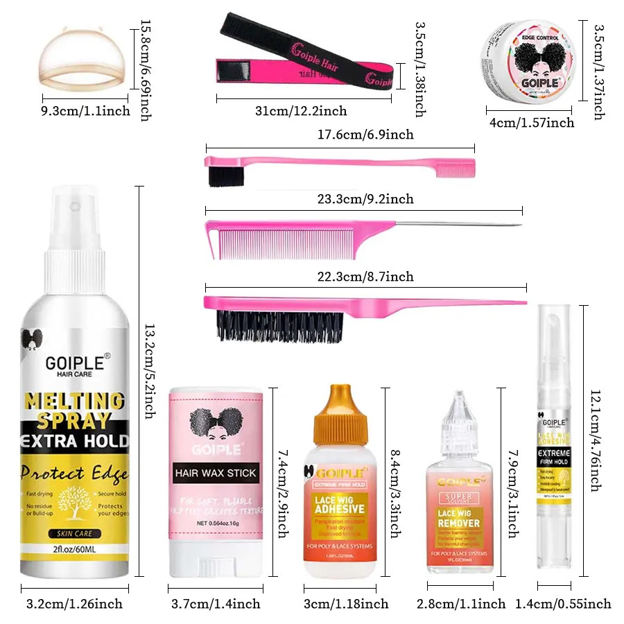 Goiple Lace Glue Styling Tool Set, Hair Gel, Wig Melting Spray, Lace Adhesive, E