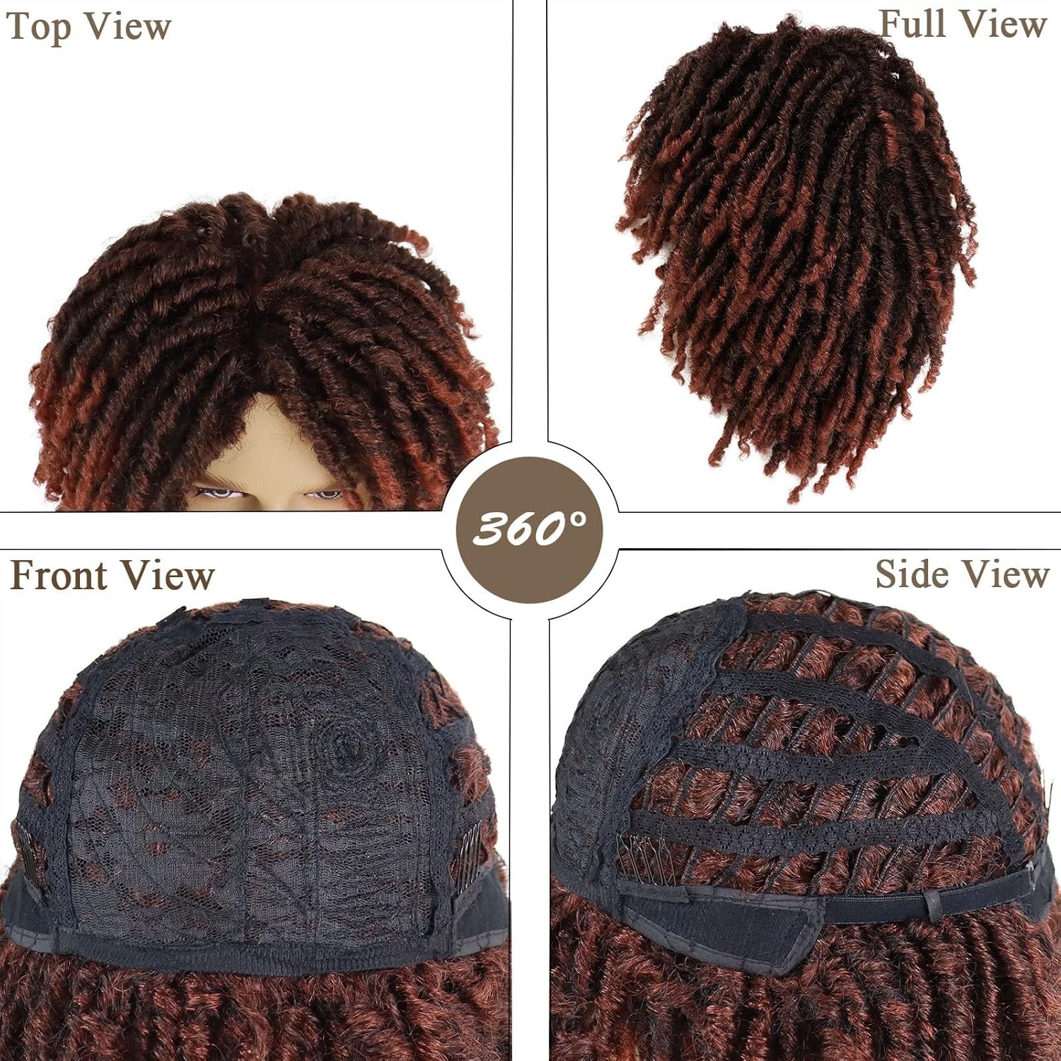 GNIMEGIL Short Fake Dreads Wigs for Men Dreadlock Wig Ombre Auburn Crochet Twist
