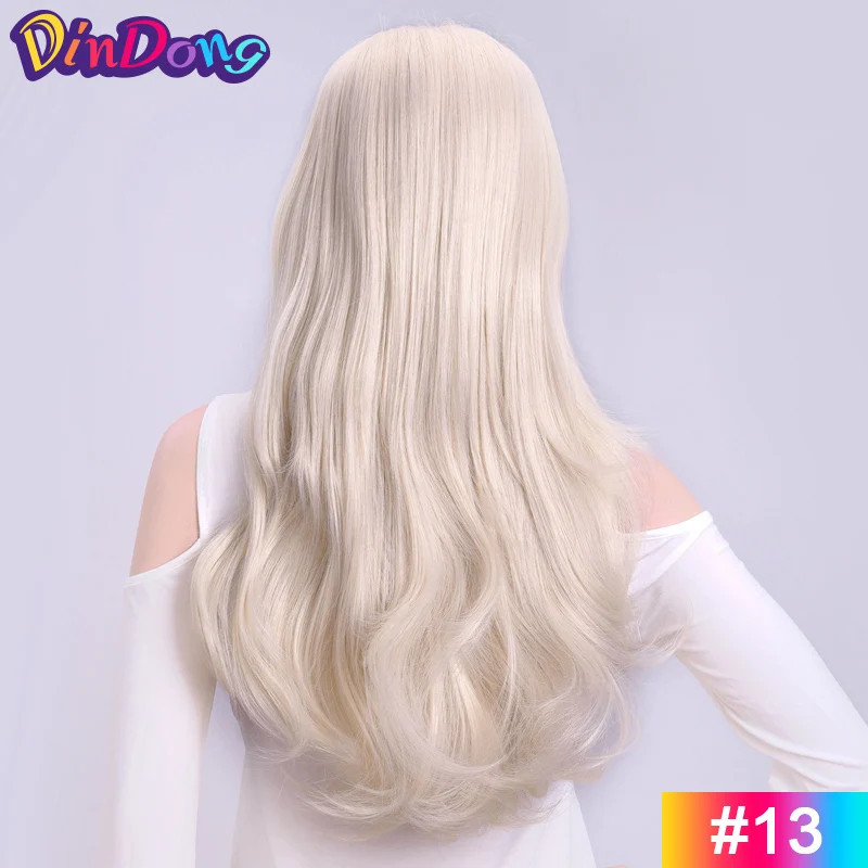 Clips In 24 Inch Blonde Synthetic Long Wavy 3/4 Half Wig Hairpieces For Women