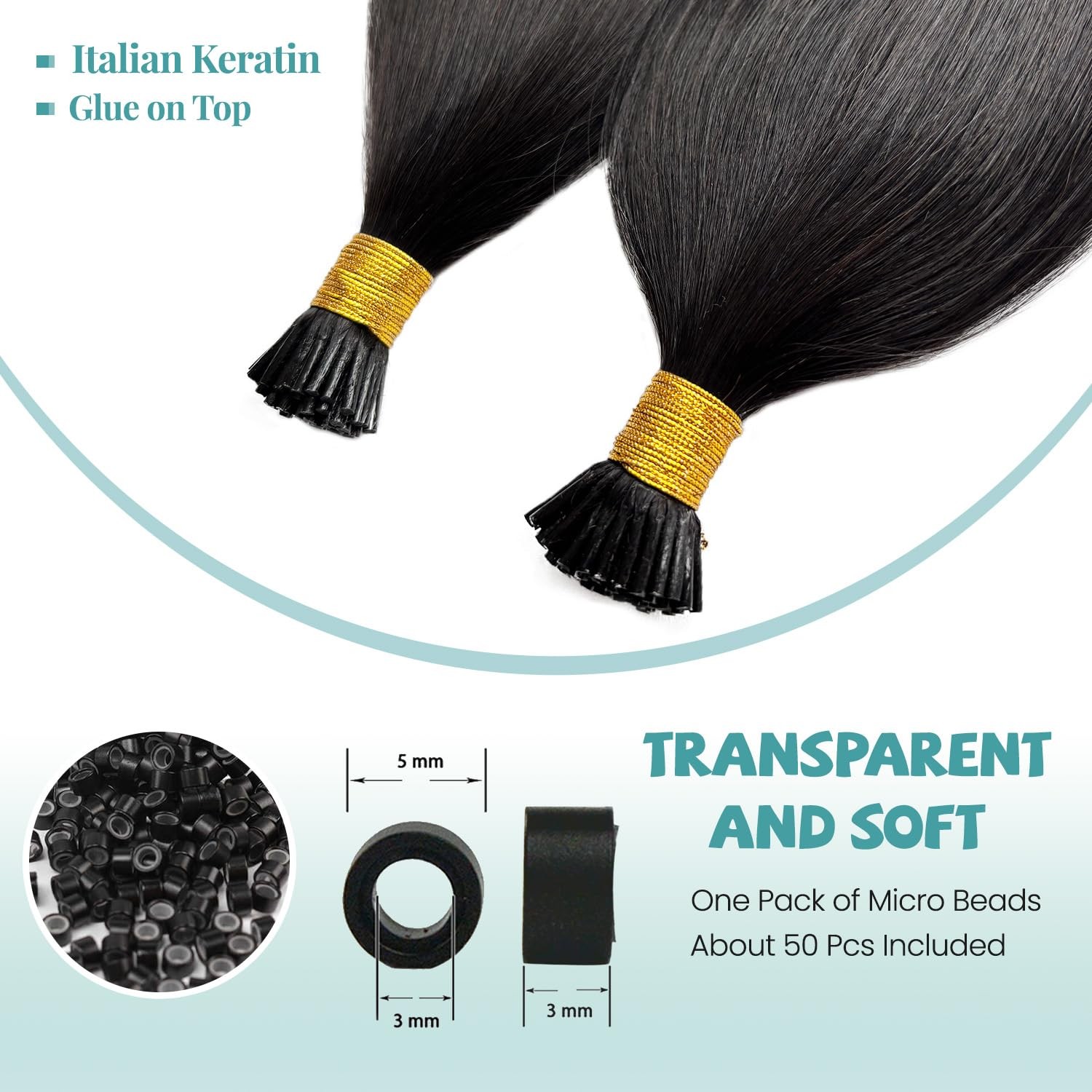 Licoville I Tip Hair Extensions Human Hair Silky Straight 18 Inch Natural Black