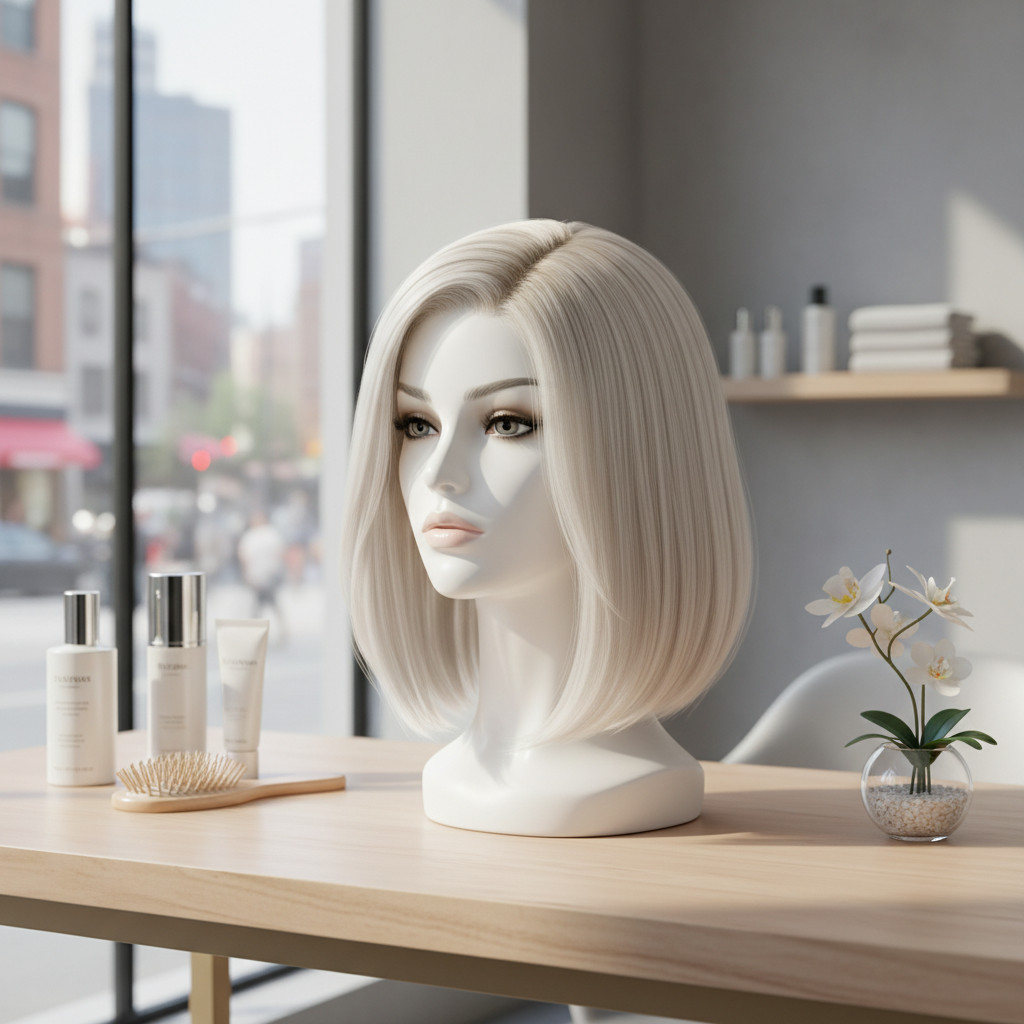 Golden Blonde Short Bob Cut Wig with Middle Part Straight Hair Fashionable Style
