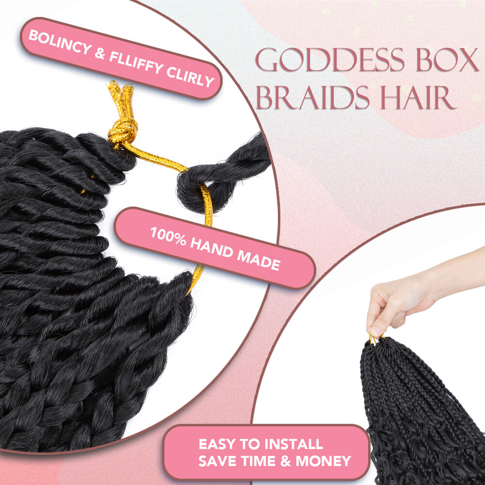 14 Inch Goddess Box Braids Crochet Hair Bohomian Crochet Box Braids Curly Ends