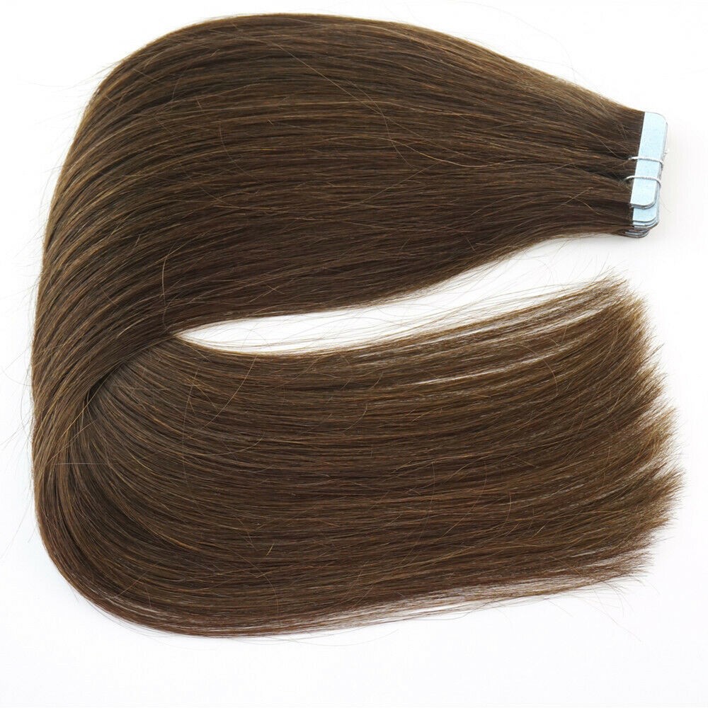 Seamless Tape in Human Hair Extensions Skin Weft Remy Hair Dark Brown 16in 20pcs
