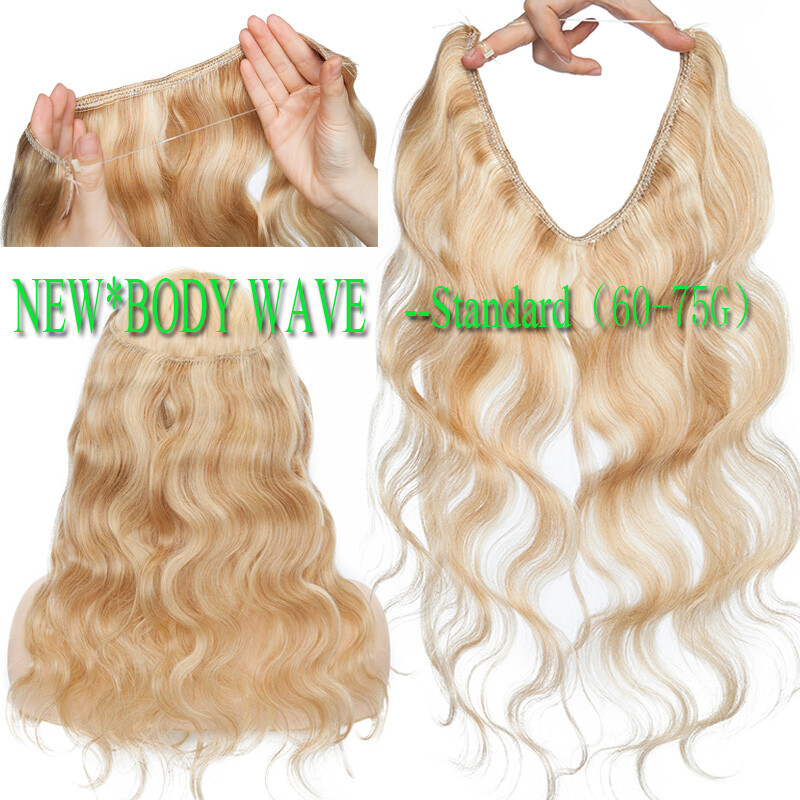 Thick Hidden Wire In 100% Remy Human Hair Extensions One Piece Wavy BLONDE