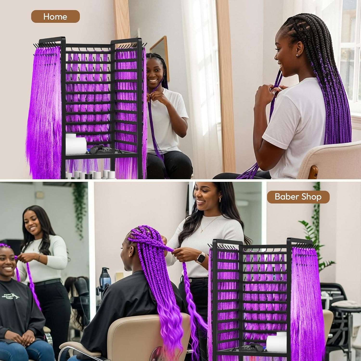 300 Pegs Braiding Rack with Large Drawers, 3-Sided Hair Rack with Wheels and 16