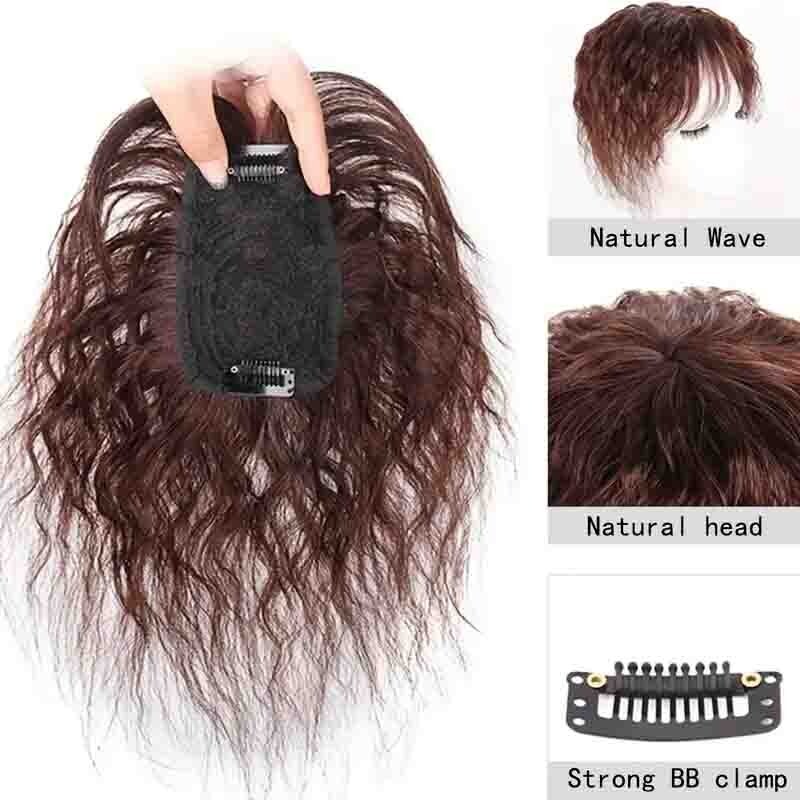 Curly Human Hair Topper with Bang Short Clip-In Hair Extension for Thinning Hair