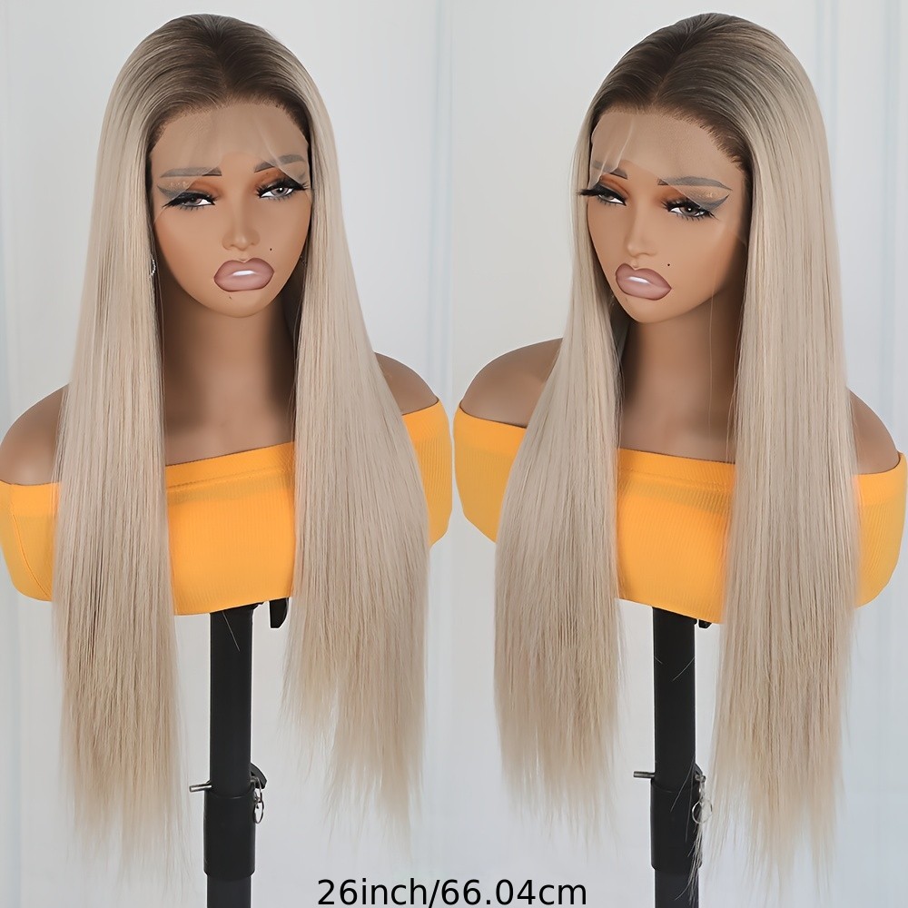 Ombre Brown Blonde Synthetic Lace Front Wigs Glueless Long Silky Straight Hair