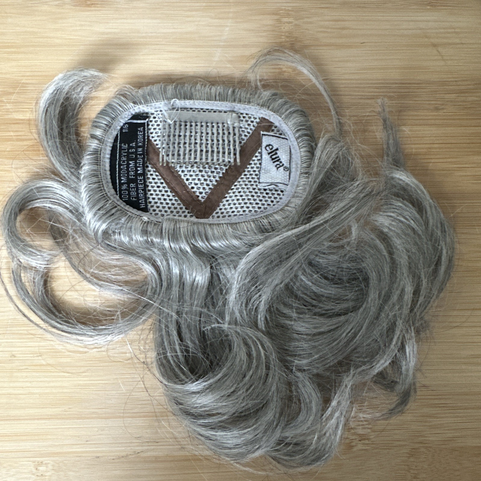 Elura Monsanto Fiber Hairpiece Grey Silver Curly Topper Wiglet USA