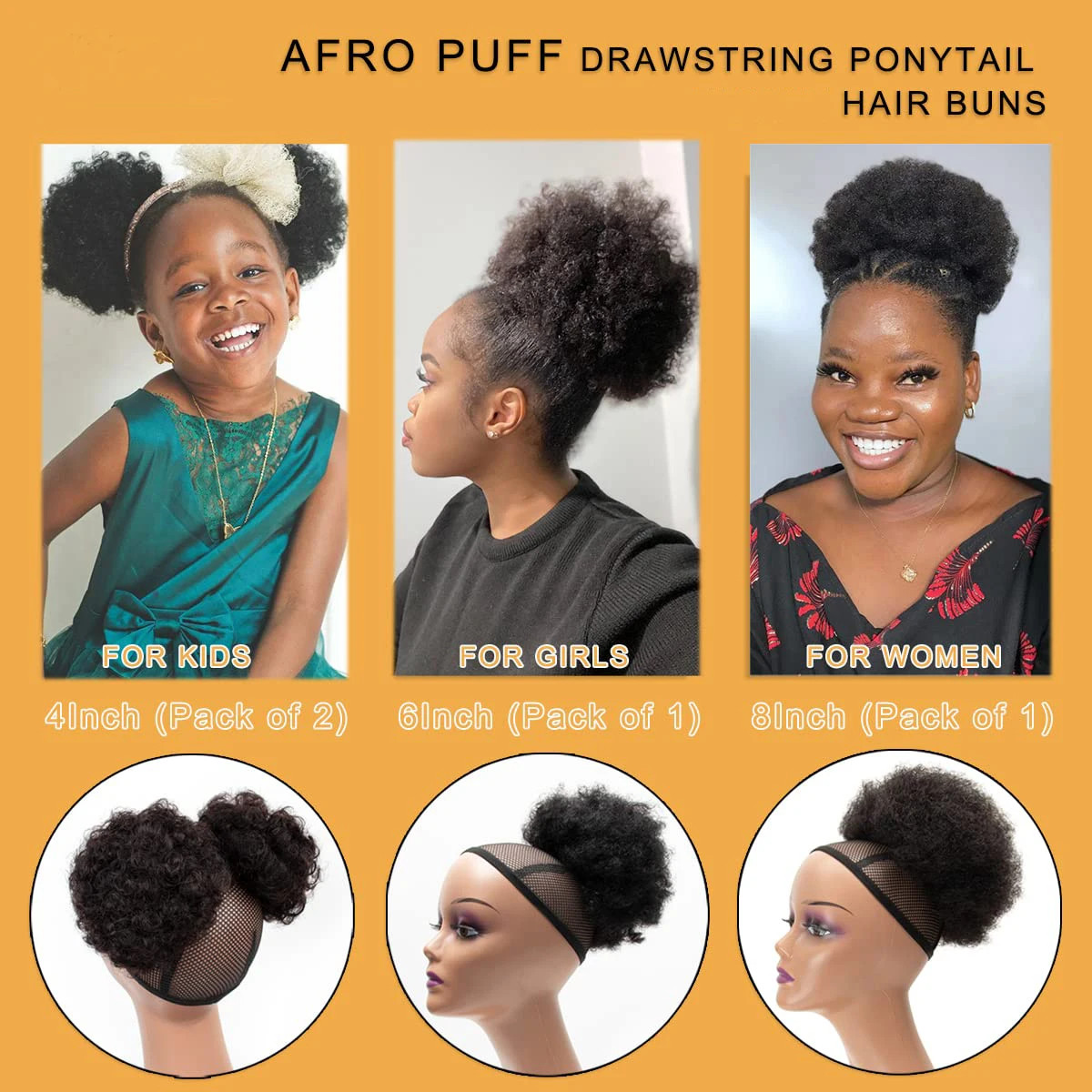 Afro Kinky Curly Drawstring Afro Puff Small Hair Buns Ponytails for Women Kids