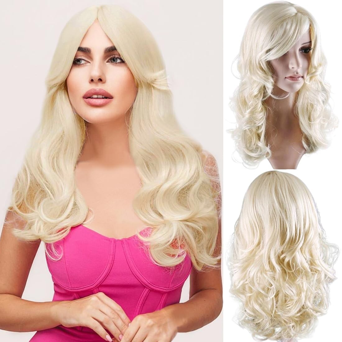 24″ Stylish Long Curly Blonde Hair Wig Party Perruque (Blonde)