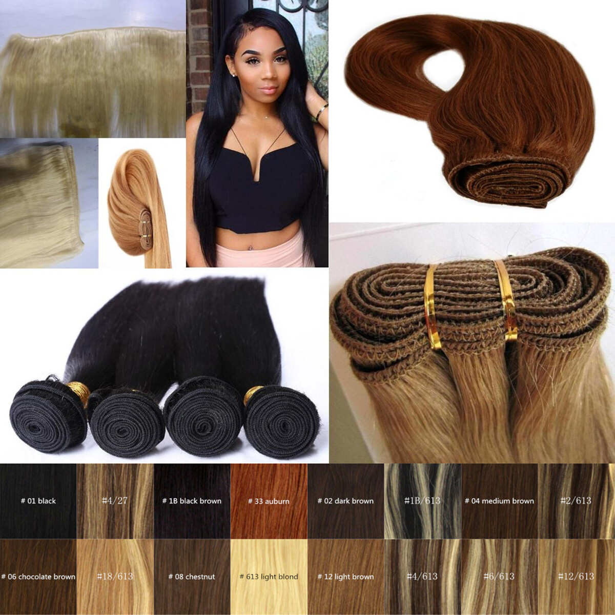 10″- 28″ Remy Human Hair Weft Straight Human Hair Extensions 100g/pc More Colors