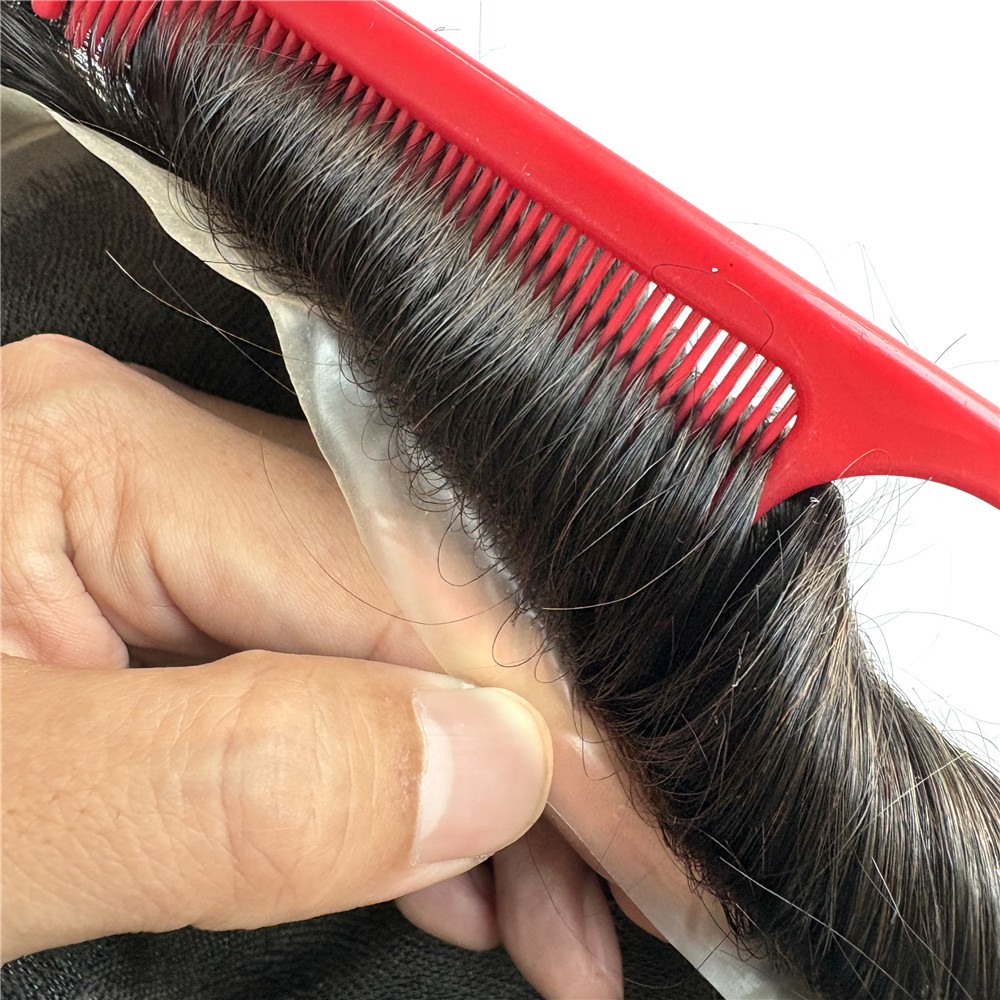 #1B Human Hair Toupee for Men Thin Skin 0.10mm Full PU Hair Replacement System