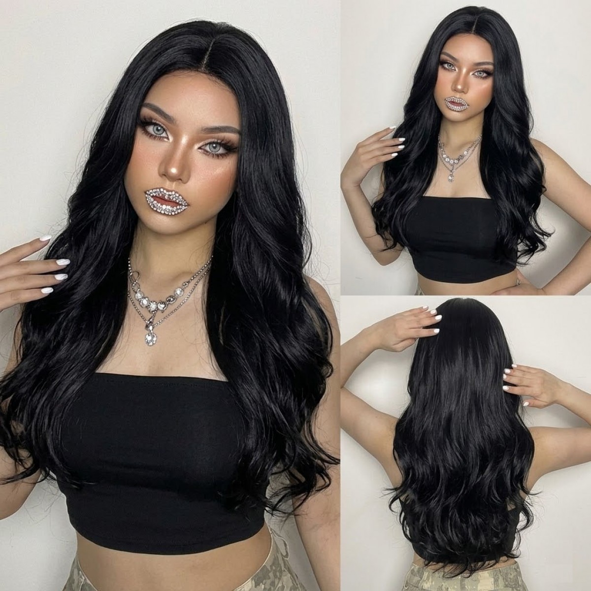 Synthetic Hair Heat Resistant Off black Cosplay Party Wig Women Soft Long Wavy