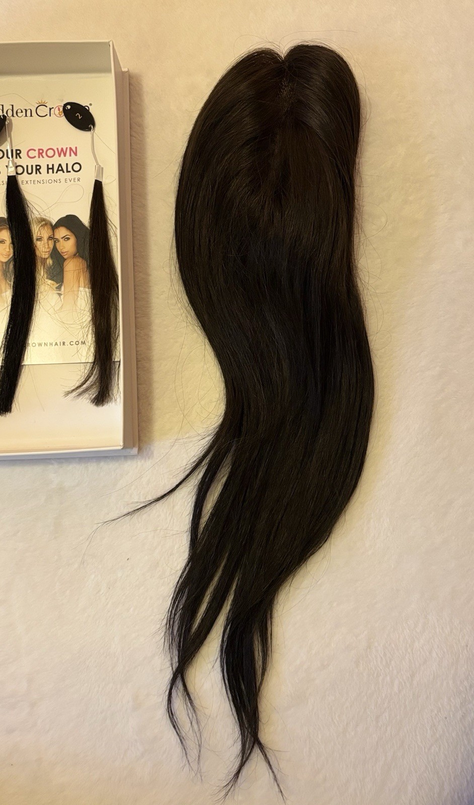 Hidden Crown Remy Human Hair Topper Off Black Clip-In Long Straight Free-Part