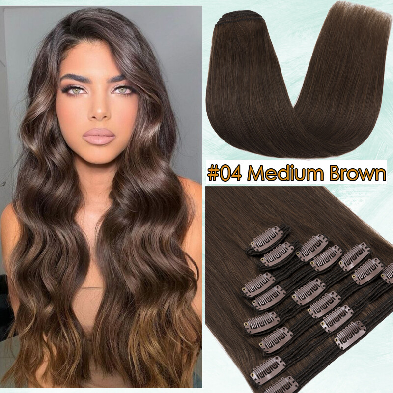 150G REAL THICK Double Weft Full Head Clip In Human Hair Extensions Highlight US