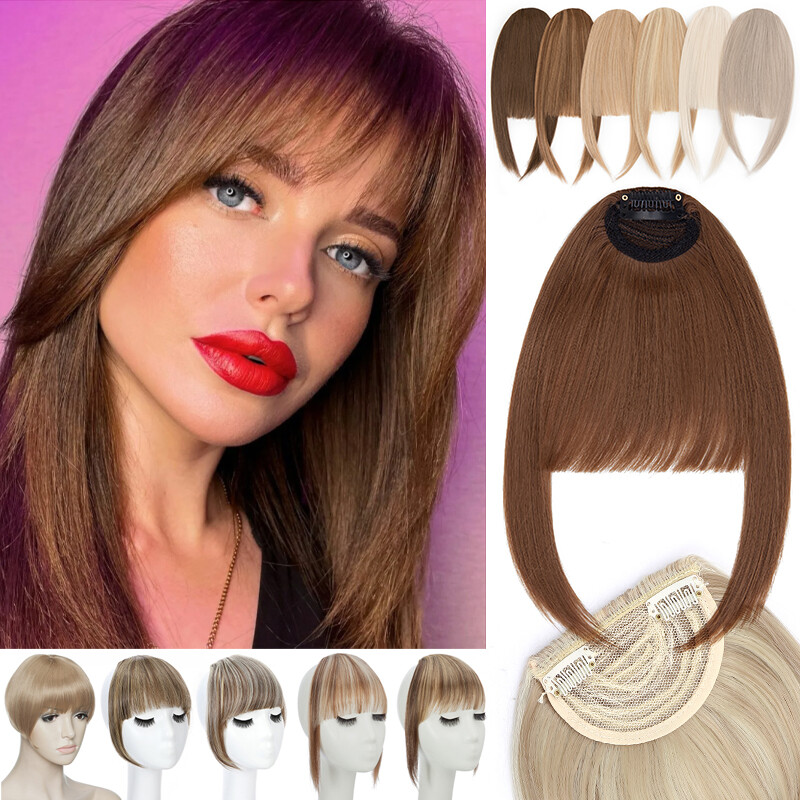 US Real Thick Bangs Clip in Front Fringe 100% Natural Hair Extension French Grey