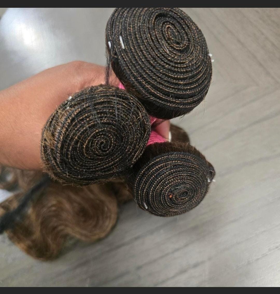 3 Pack 22in Human Hair Sew-In Weft Body Wave Bundles Wavy Dark/Light Brown