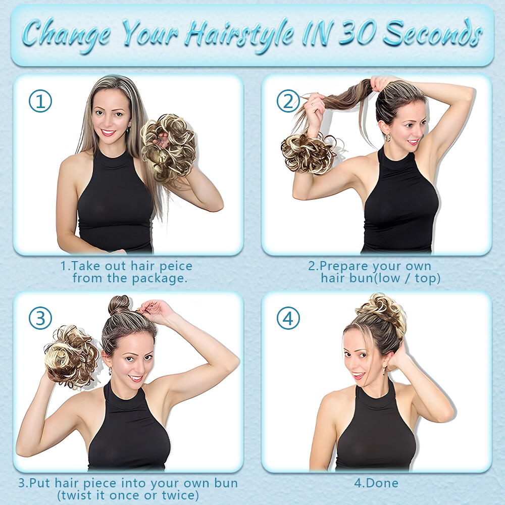 Thick Hair Bun Curly Messy Bun Ponytail Updo Hair Piece Scrunchie Hair Extension