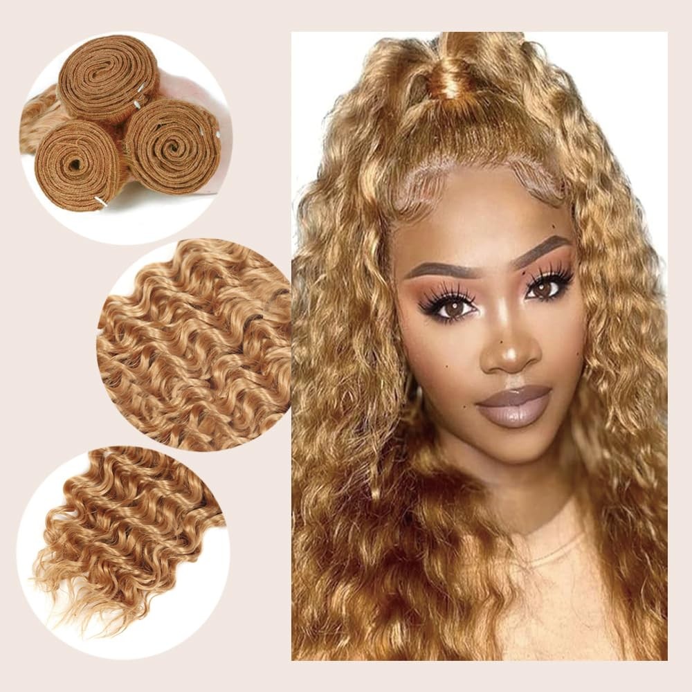 Leruikair Deep Wave Bundles Human Hair 3 Bundles 16 18 20 Inch Honey Bloned