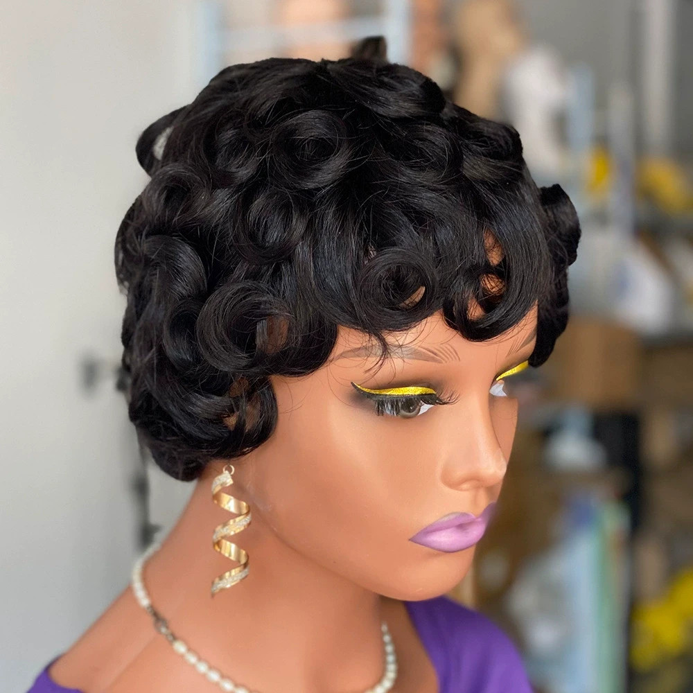 6″ Short Pixie Cut Wig Human Hair for Black Women Glueless