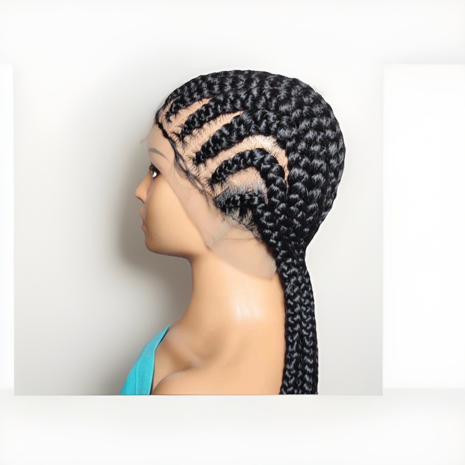 Braided Wig. Cornrow Large Braids. Full Lace with Baby Hair. 38in