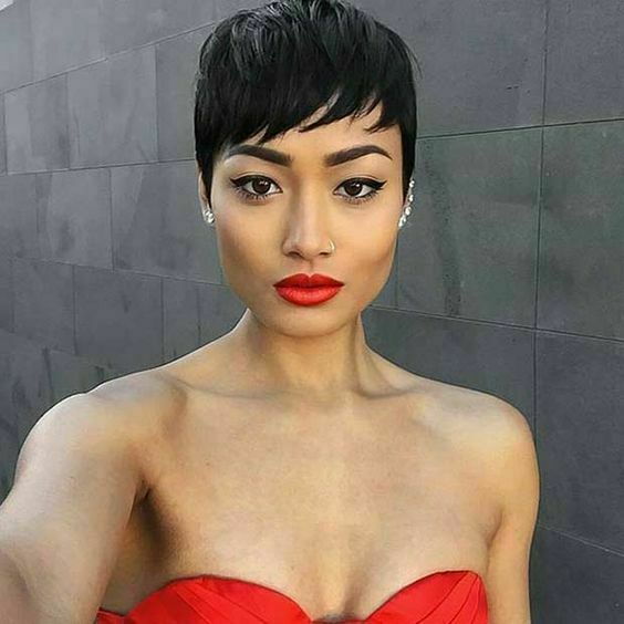 Short Pixie Cut Wig Black Layered Wavy Hair with Bangs Real Pixie Human Hair Wig