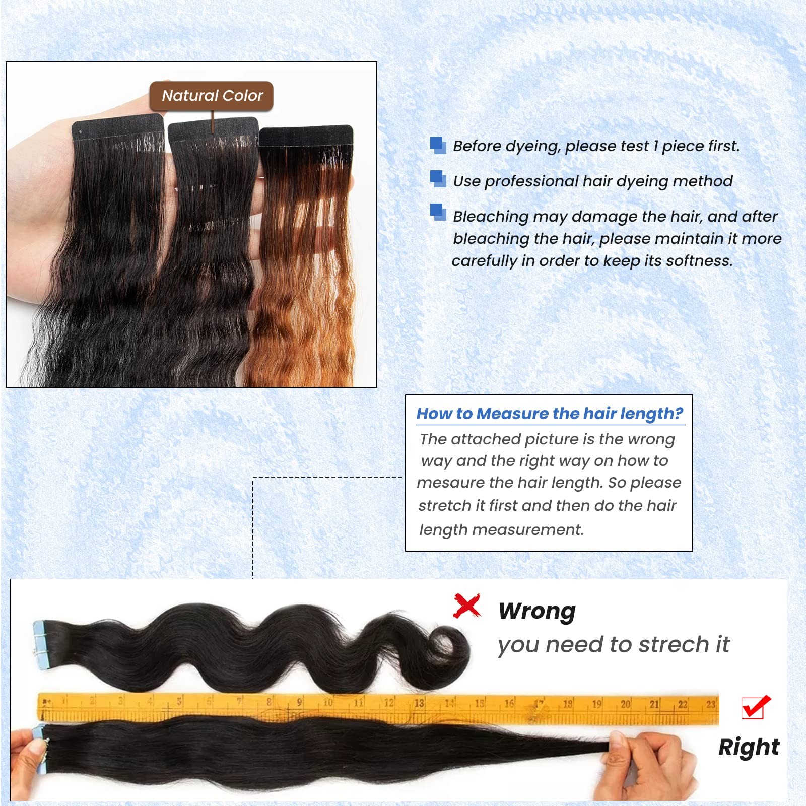Licoville Water Wave Tape Ins Hair Extensions Human Hair For Black Women 100G