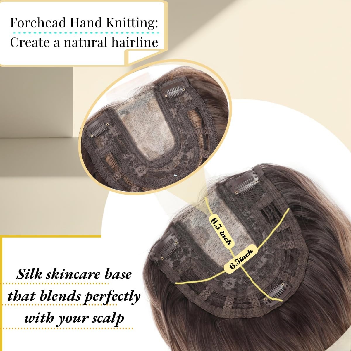 Sarah 20″ Hair Topper Brown Blonde Gradient 3 tone straight curtain bangs woman
