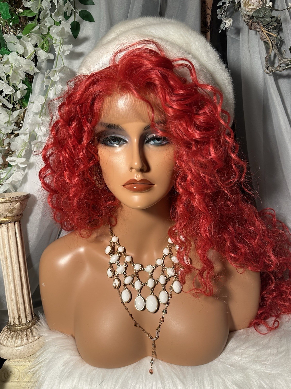 WOW!! 26”BRIGHT RED ORANGE CURLY BEAUTY, WHOLE LACE TOP W/FREE PARTING, 💕