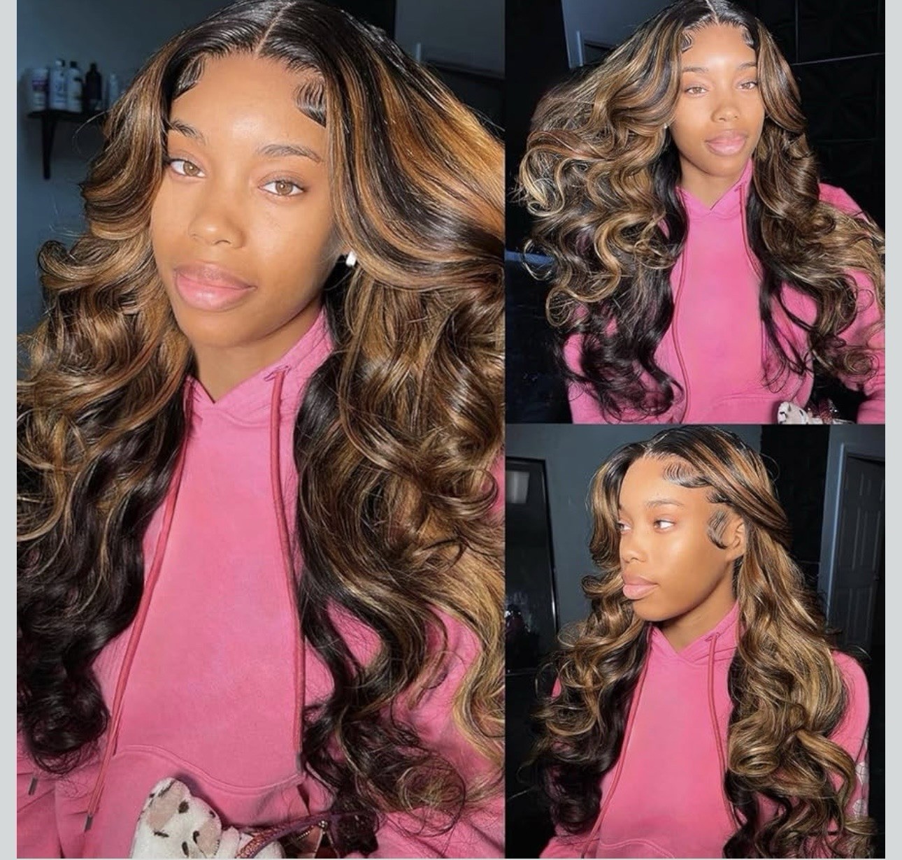 30 inches Long Wavy Body Wave Wig Golden Blond Dark Brown Black Highlights